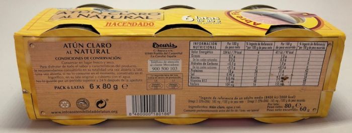 Тунець у власному соці Hacendado Іспанія 6шт 480гр